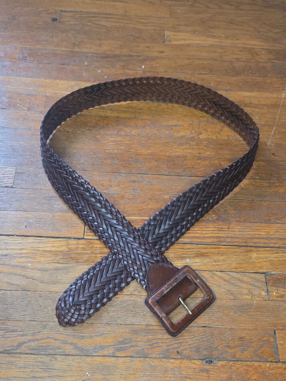 New York and Company Chunky Braided Brown Leather Belt